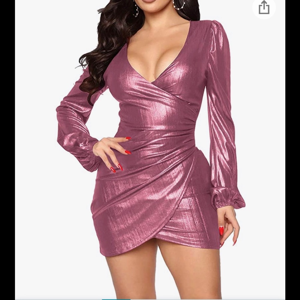 Long sleeve bodycon wrapped, sparkly mini dress